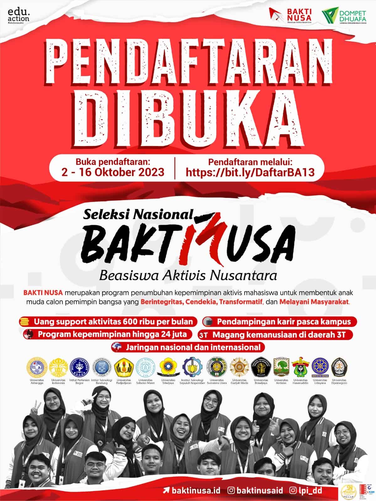 Pendaftaran Beasiswa BAKTI NUSA Angkatan 13 Dibuka