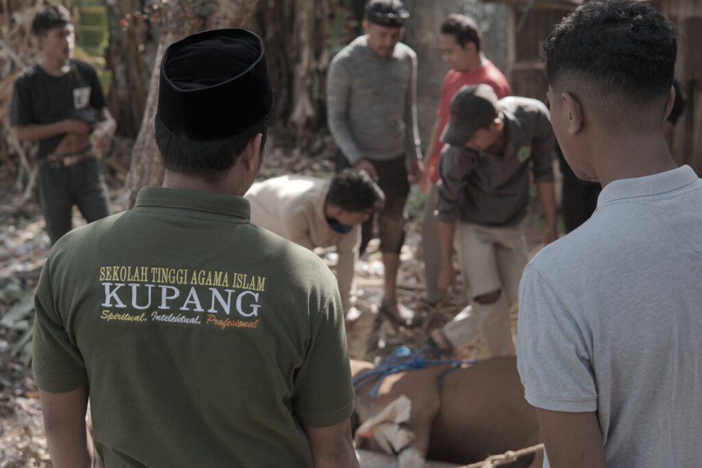 Seluruh elemen kampus mulai dari dosen, mahasiswa, hingga warga sekitar STAI Kupang bergotong-royong untuk melaksanakan penyembelihan hingga distribusi daging kurban.