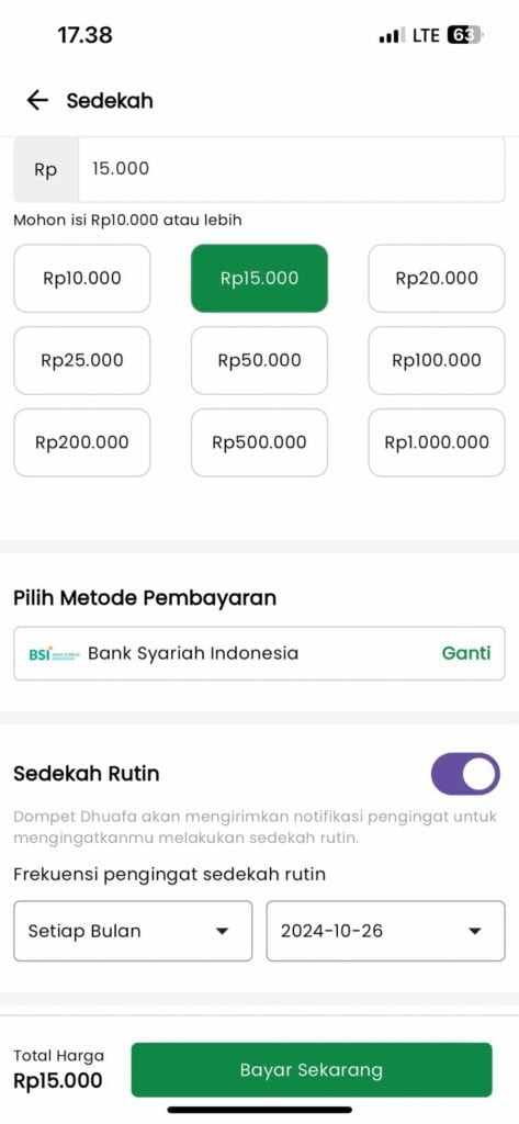 Fitur Donasi Rutin di DD Apps yang memudahkan pengguna untuk berseekah secara rutin.